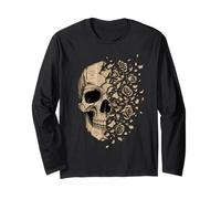 Vintage Skull Strappato Libro Pagine Rose Horror Goth Estetica Maglia a Manica