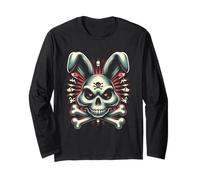 Vintage spaventoso teschio e ossa incrociate coniglio cattivo horror Bunny Maglia a Manica