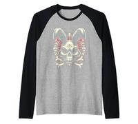 Vintage spaventoso teschio e ossa incrociate coniglio cattivo horror Bunny Maglia con Maniche Raglan