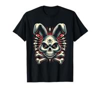 Vintage spaventoso teschio e ossa incrociate coniglio cattivo horror Bunny Maglietta