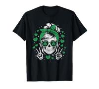 Vintage St Patricks Day Skull Messy Chignon Pace Donne Pattys Maglietta