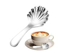 Vintage Stainless Steel Short Handle Spoon - Mini 9.8x4.2cm 24g Seashell Design - Coffee Stirrer Dessert Spoon For Tea Mixing - British Afternoon Tea Gift