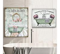 Vintage Stile Francese Shabby Vasca da Bagno su Tela Pittura Stampe Bagno 2 Pezzi Wall Art Decor Immagini Poster Estetico Room Decor 14"X20"X2Pcs Senza Telaio