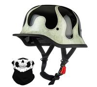Vintage Stile Tedesco Motociclo Mezzo Casco, Adulto Uomini Donne Ci Metto a Faccia Aperta, con Regolabile Fibbia a Rilascio Rapido, ECE Approvato, per Bicicletta Scooter Chopper(K7,L/59-60cm)