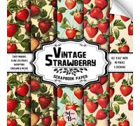 Vintage Strawberry Scrapbook Paper: Double Sided Sheets | Fruit Pattern for Wrapping, Scrapbooking, Junk Journals, and Various DIY Craft Projects | 8.5" x 8.5" (21.59 x 21.59 cm)