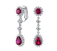 Vintage Style Bridal Simulazione Di Rosso Rubino Verde Dichiarazione Pave Corona Halo Cubic Zirconia AAA CZ Lunga Pendenti Goccia Ovale Lampadario Clip On Orecchini Per Donne Non-Pierced