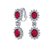 Vintage Style Bridal Simulazione Di Rosso Rubino Verde Dichiarazione Pave Crown Halo Cubic Zirconia AAA CZ Drop Pendenti Goccia Ovale Lampadario Clip On Orecchini Per Donne Non-Pierced