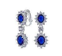Vintage Style Bridal Simulazione Di Zaffiro Blu Dichiarazione Pave Corona Halo Cubic Zirconia AAA CZ Goccia Pendenti Goccia Ovale Lampadario Clip On Orecchini Per Donne Non-Pierced