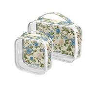 Vintage Style Floral Pattern Blue Roses 2 Pack Clear Toiletry Bag Uomo TSA Approvato Resistente all'acqua Piccola Borsa per il trucco Kit da barba da uomo