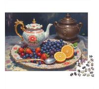 Vintage Tea Set Still Life Puzzle 1000 Pezzi Teapot Fruit in Cartone Riciclato Qualità Premium Per Appassionati Famiglia Passare Il Tempo Set Completo 38x26cm/1000pcs