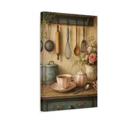 Vintage Tea Time Canvas Print - Kitchen, Wall 12×18 inch (30×45 cm) - Vertical / 1.25 inch (3 cm)
