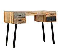 Vintage Teak Wood Desk 110x50x76 cm with 4 Drawers, Reclaimed Solid Teak Writing Desk for Home Office Study, Rustic Industrial Computer Table with Marbleized Drawer Fronts, Easy to Assemble