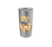 Vintage Teddy Bear Blue Bow Coquette Aesthetic Valentines Bicchiere termico in acciaio inox doppia parete