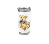 Vintage Teddy Bear Blue Bow Coquette Aesthetic Valentines Bicchiere termico in acciaio inox doppia parete
