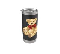 Vintage Teddy Bear Coquette Red Bow Aesthetic Bicchiere termico in acciaio inox doppia parete