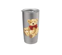 Vintage Teddy Bear Coquette Red Bow Aesthetic Bicchiere termico in acciaio inox doppia parete