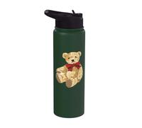 Vintage Teddy Bear Coquette Red Bow Aesthetic Stainless Steel Insulated Water Bottle
