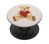 Vintage Teddy Bear Holding a Heart Romantic Valentines PopSockets PopGrip Adesivo