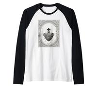 Vintage The Sacred Heath of Jesus Christ T-Shirt Catholic Maglia con Maniche Raglan