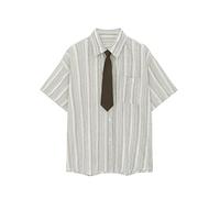 Vintage Things Camicia a Righe Camicetta a Maniche Corte Top Estivi da Donna Abbigliamento Coreano Donna Elegante Chic Top da Donna Stile Preppy-Beige-XL