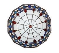Vintage Tiffany StYle Plafoniera Tondo Colorato Vetro Paralume Retro Lampada a Sospensione Retrò per Soggiorno Camera da Letto Sala da Pranzo Cucina Corridoio Bagno E27 Blu 30CM