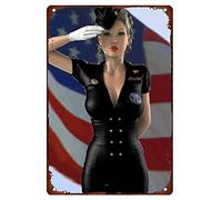 Vintage Tin Signs Pin Up Girl Militare Sexy Hot Girl Segni Metallo Bella Signora Wall Man Cave Decor Femminili Soldati E La Bandiera Americana Guerra Mondiale Poster Retro Antico Per Veterani Club