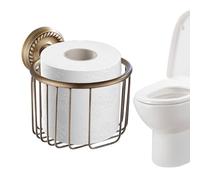 Vintage Toilet Paper Wall Holder - Versatile Stabile Rustic Paper Holder for Dorm Workplace Home | Antique Toilet Roll Holder | Brass Tissue Wire Basket Dispenser
