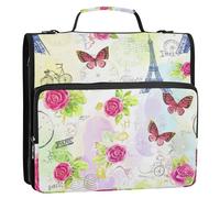 Vintage Torre Eiffel Rose Raccoglitore Zipper Organizer 1 1/2 Pollici Raccoglitori 3 Anelli Raccoglitori Borsa con Tracolla Portfolio & Caso Anello Cartella Titolare