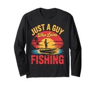 Vintage Tramonto Barca Solo un ragazzo che ama pescare pescatore Maglia a Manica
