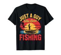 Vintage Tramonto Barca Solo un ragazzo che ama pescare pescatore Maglietta