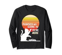 Vintage Tramonto Cat Gamer - Pawsed Il Mio Gioco Gattini Maglia a Manica