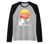 Vintage Tramonto Cat Gamer - Pawsed Il Mio Gioco Gattini Maglia con Maniche Raglan