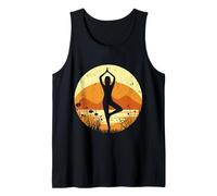 Vintage Tramonto Yoga Albero Posa Retro Meditazione Canotta