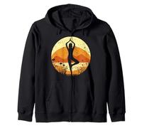 Vintage Tramonto Yoga Albero Posa Retro Meditazione Felpa con Cappuccio
