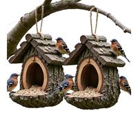 Vintage Treehouse Shape Bird Feeder,Open Design Feeding Birdhouse,Waterproof Resin Tree-Mounted Sculpture,Hummingbird Squirrel Viewing Feeding Birdhouse for Window Outside Balcony Garden Fence (#2pcs)