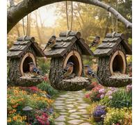 Vintage Treehouse Shape Bird Feeder, Resin Tree Mounted Sculpture, Outdoor Hanging Wild Birdfeeder Open Design, A Charming Oasis for Your Feathered Friends (3 pezzi)