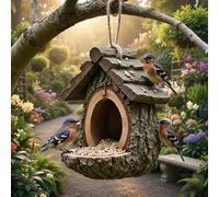 Vintage Treehouse Shape Bird Feeder, Resin Tree Mounted Sculpture, Outdoor Hanging Wild Birdfeeder Open Design, A Charming Oasis for Your Feathered Friends (1 pezzo)