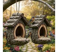 Vintage Treehouse Shape Bird Feeder, Resin Tree Mounted Sculpture, Outdoor Hanging Wild Birdfeeder Open Design, A Charming Oasis for Your Feathered Friends (2 pezzi)