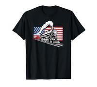 Vintage treno a vapore bandiera USA, divertente treni patriottici Maglietta