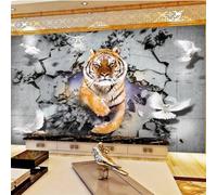 Vintage Tridimensionale Feroce Tigre Rotto Muro Volo degli Uccelli Volante 3D Carta Da Parati Facile Installare Mobili Sfondi Ufficio Divano Camera Letto Sfondo Decorazione Murale-400cm×280cm