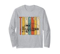 Vintage Trucker Big Rig Semi Truck Driver Arte Distressed Maglia a Manica