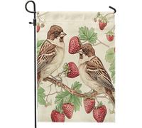 vintage uccello giardino bandiera animale fragola foglia frutta albero ramo cottage nucleo beige lino piccolo mini vacanza doppio lato grande festa cortile casa prato parete casa giardino interno