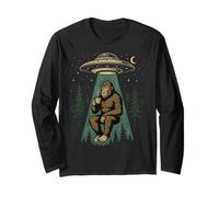 Vintage UFO Abducting Bigfoot Drinking Coffee Maglia a Manica