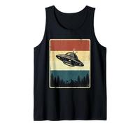 Vintage UFO Alien Astronave Retro Foresta Montagna Scena Art Canotta