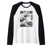 Vintage Ukiyo-e Giapponese Kanagawa Hokusai Grande Onda Maglia con Maniche Raglan