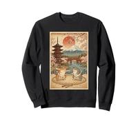 Vintage Ukiyo-e Giapponese Sumo Cats Wrestling Art Felpa