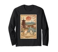 Vintage Ukiyo-e Giapponese Sumo Cats Wrestling Art Maglia a Manica