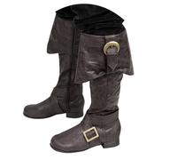 Vintage Uomo Cavalieri Stivali Medievale Punta Piatta Tacco Medio Coscia Finta Pelle PU Vichingo Cavaliere Pirata Allacciare Cowboy Occidentale