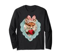 Vintage Valentine Fox con Cuore Romantico Animale Coquette Maglia a Manica