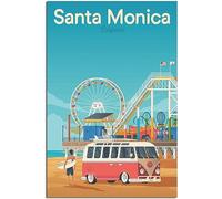 Vintage Viaggio Poster Santa Monica Amusement Park Beach Surfing Retro Wall Art Tela Poster Art Print Casa Decorazione Camera Decorazione Non incorniciato 60x90cm
